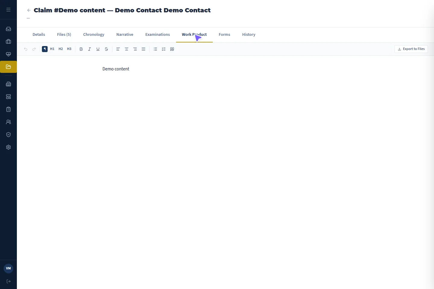 VMx Work Product editor inside a case